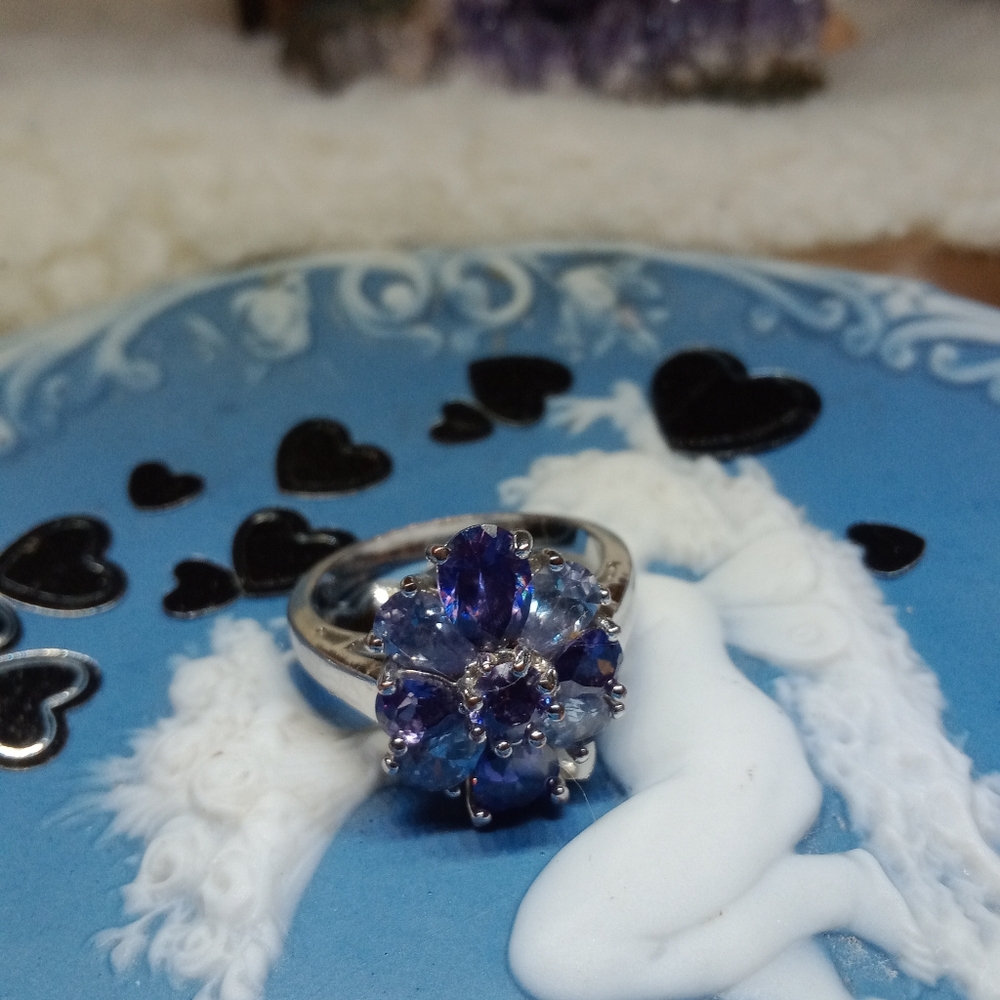 Celestial Blossom Ring – Midnight Aura in a Petal Cluster Design